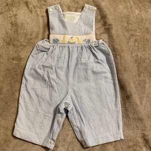 Vive La Fete Collection Bebe Blue Gingham Smocked Elephant Giraffe Longall 9M